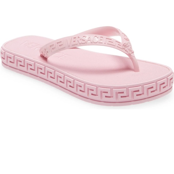 VERSACE Pink Grecian Medusa Logo Platform Beachy Pool Sandals Slides 6 35 36 - Picture 7 of 14